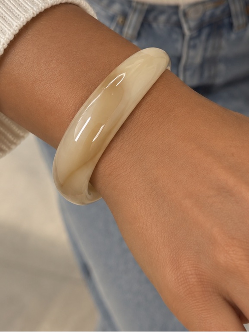 Elegant Cream Marbled Resin Cuff Bracelet